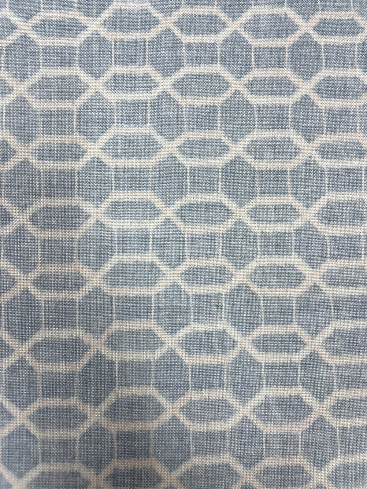 BTY Kerry Joyce Geo Natural on Blue Geometric Irish Linen Multi-Purpose Fabric
