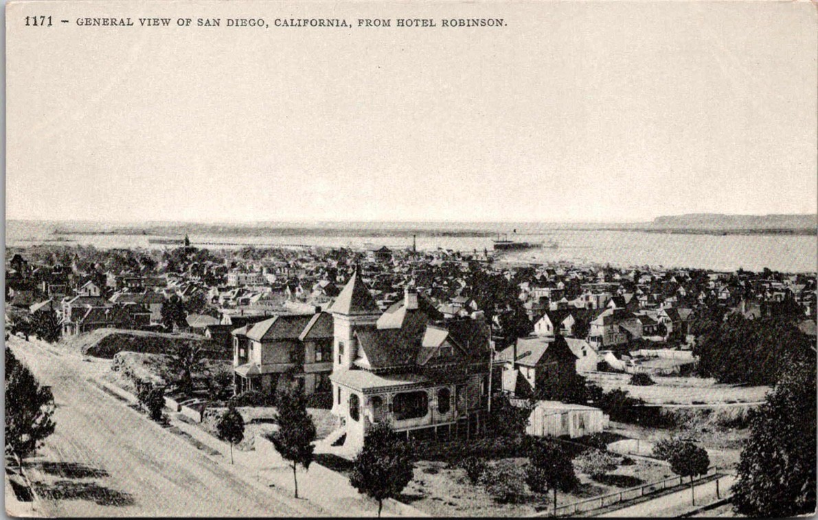 c1908 General View San Diego California CA Hotel Robinson Mitchell Postcard