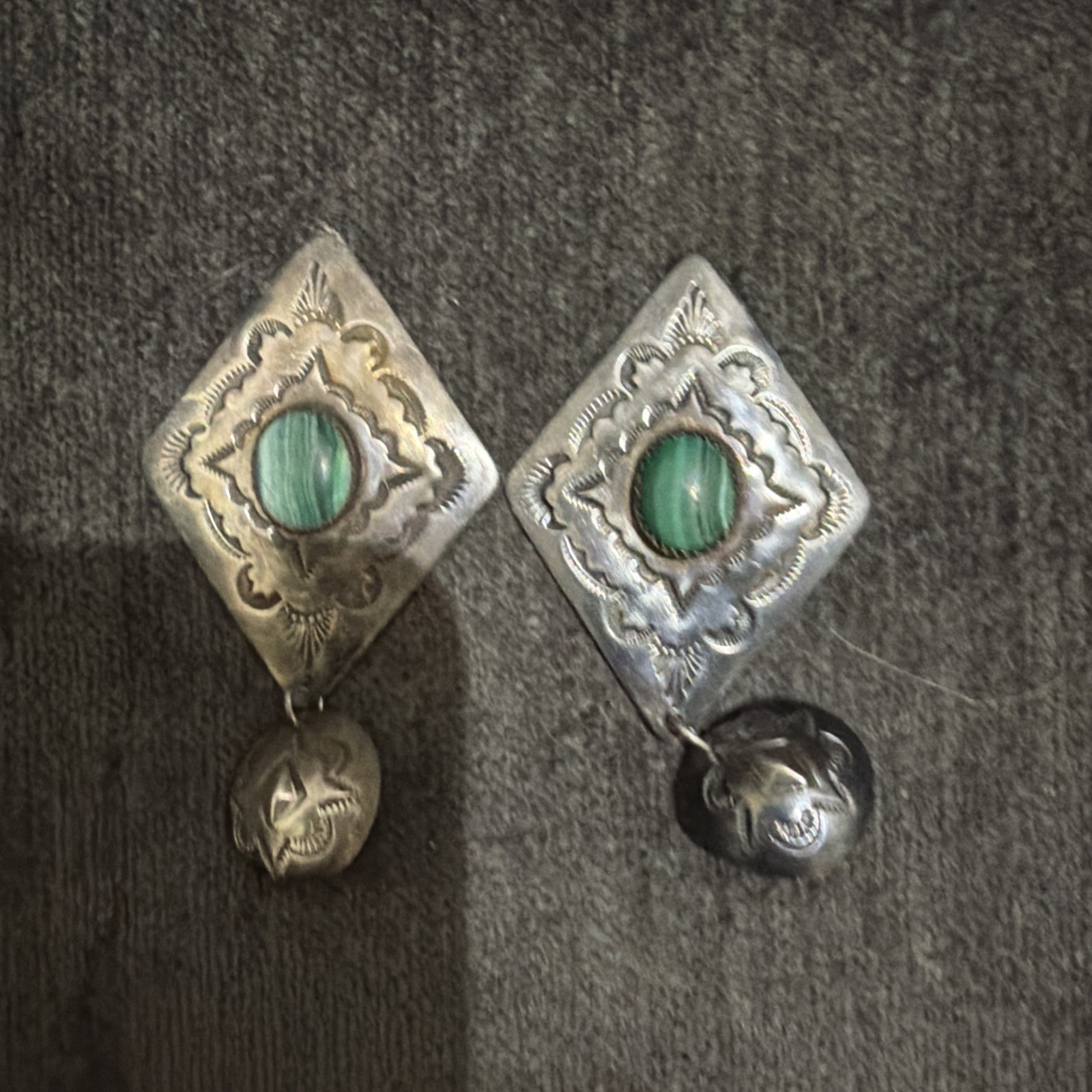 Two Native American Navajo LS Larry Sandoval Stamp turquoise  earrings