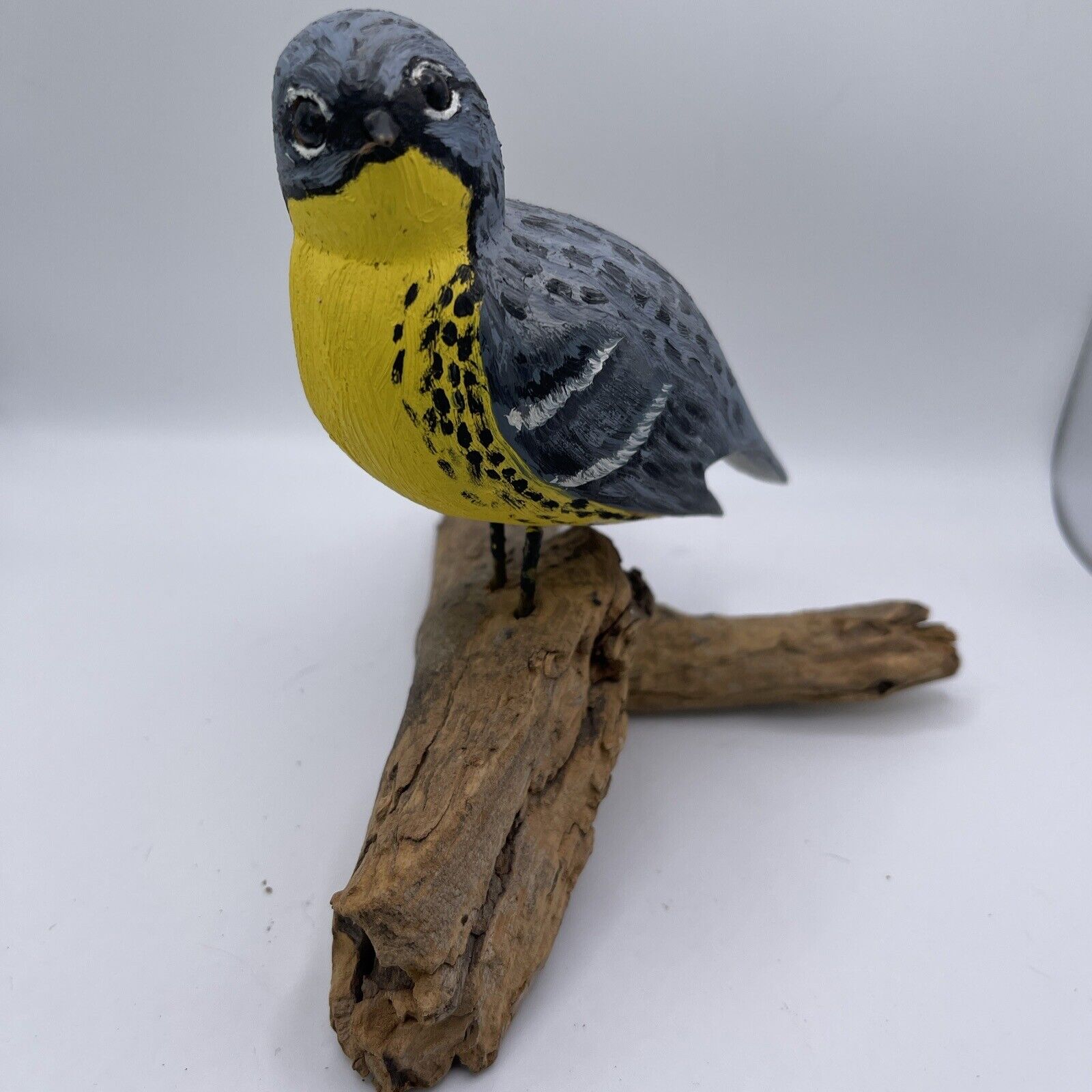 Wooden Bird Carving Canada Warbler Backyard Bird Wood Carving On Driftwood