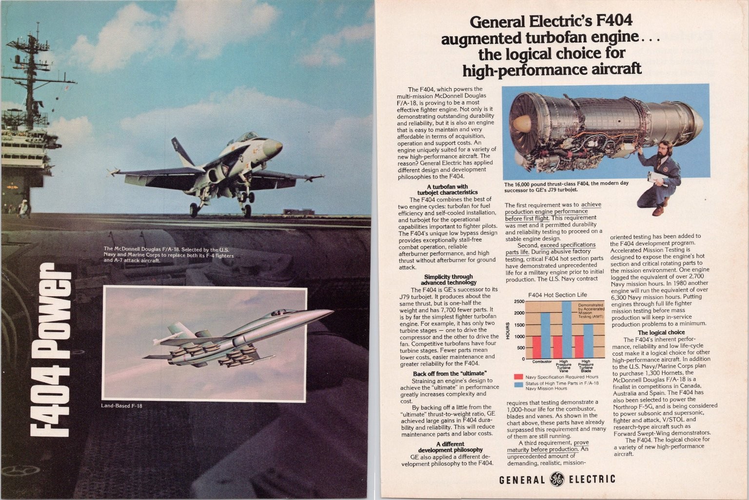 GE F404 Power McDonnell Douglas F/A-18 Vintage Original Magazine Ad 1980