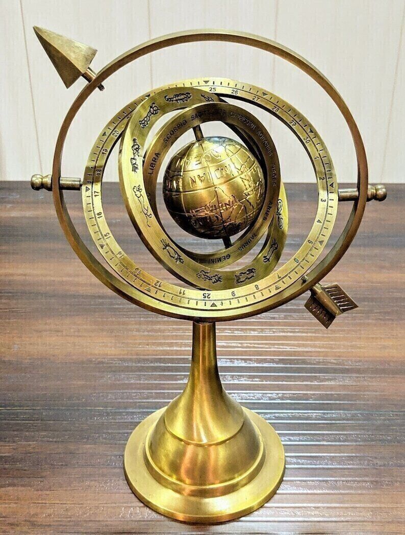 Antique Brass Armillary Engraved Sphere with Arrow Nautical Home & Office Decor