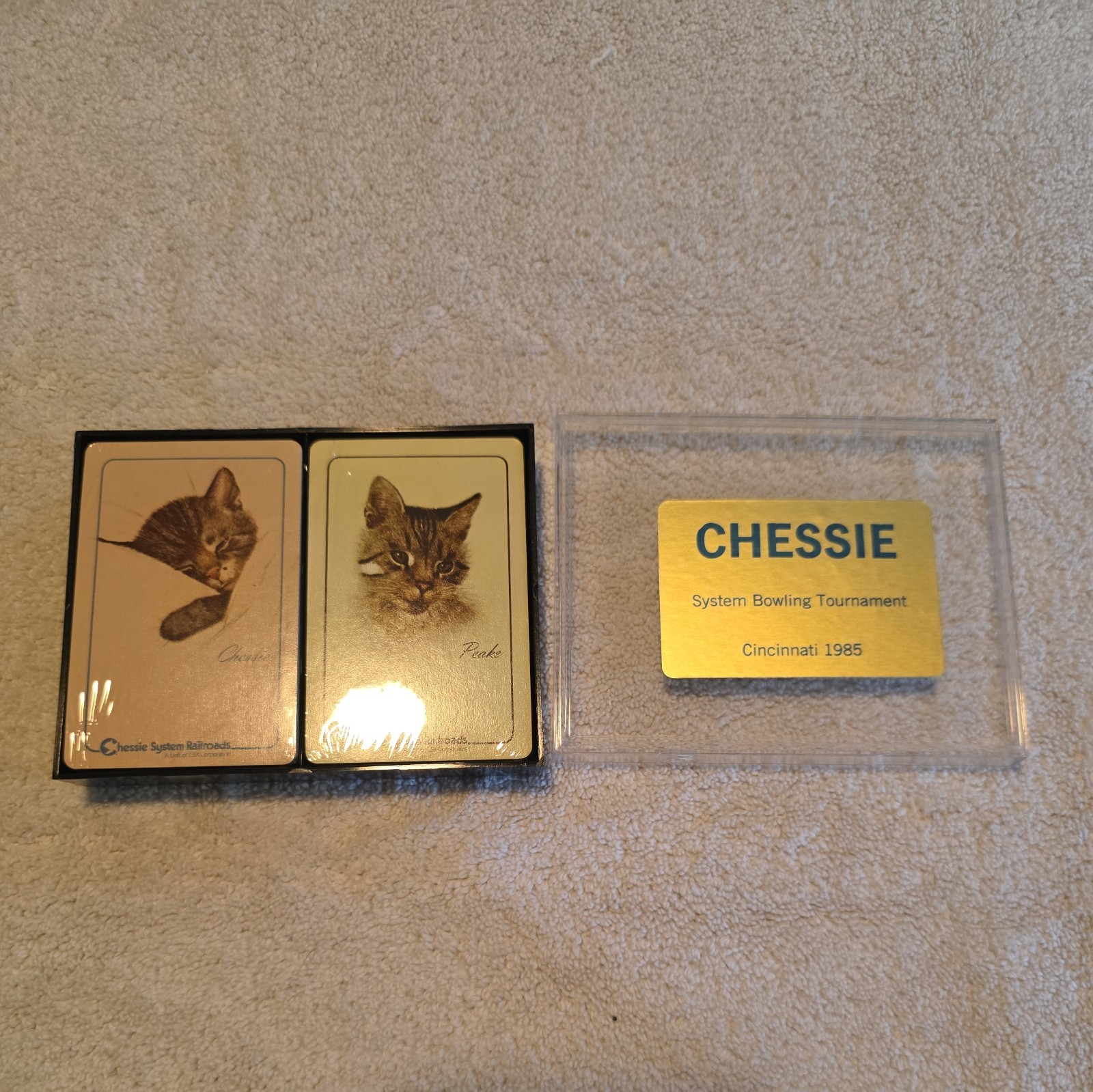 PAIR VINTAGE CHESSIE RAILROAD PLAYING CARDS STILL SEALED in ORIGINAL CELLO & BOX