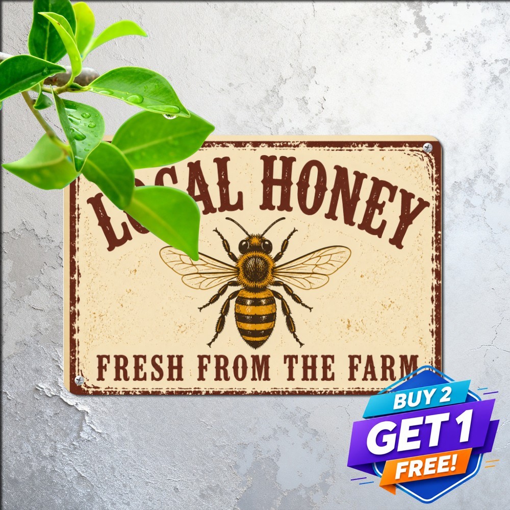 Sweet Pure Farm Honey Sale Tin Sign 8x12 Rustic Beekeeper Porch Metal Art