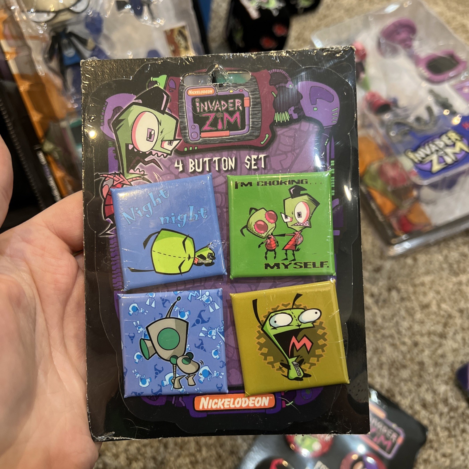 Rare Invader ZIM 4 Button Pin Set Nickelodeon Sealed C&D Visionary Gir 2000s NOS
