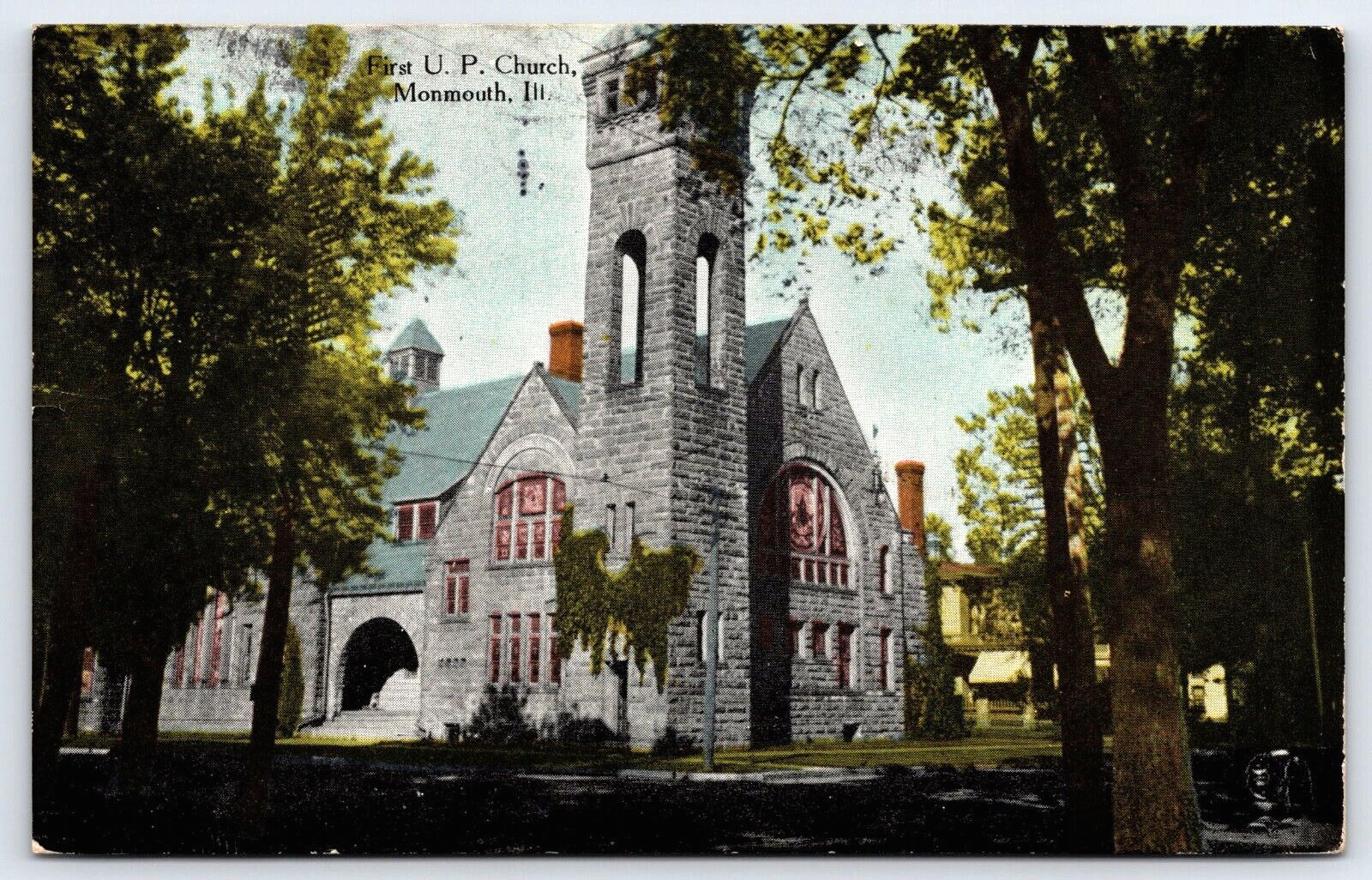 Original Vintage Antique Postcard First United Presbyterian Church Monmouth, IL