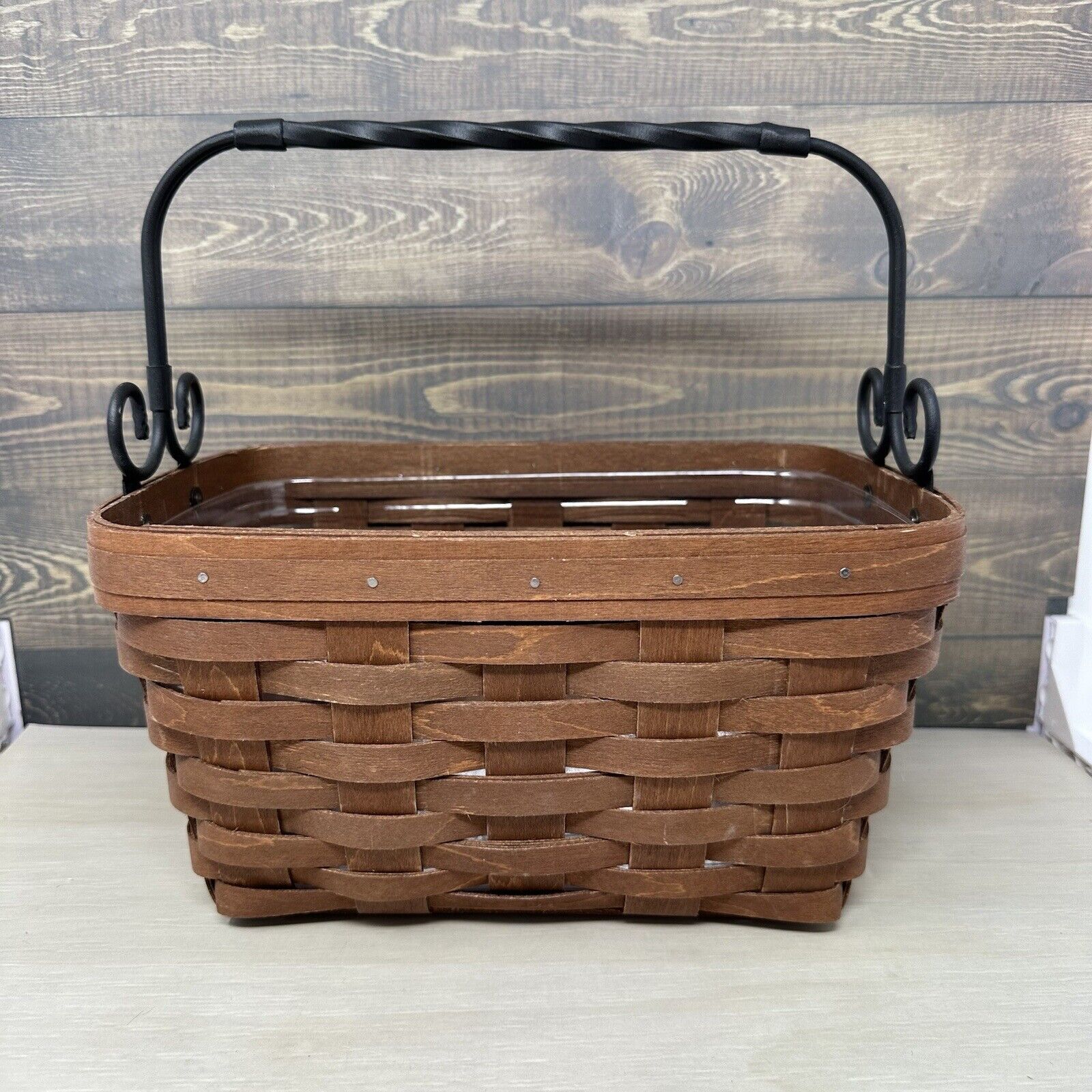 Longaberger Rich Brown Artisan Bread Basket 2012 with Wrought Iron Handle