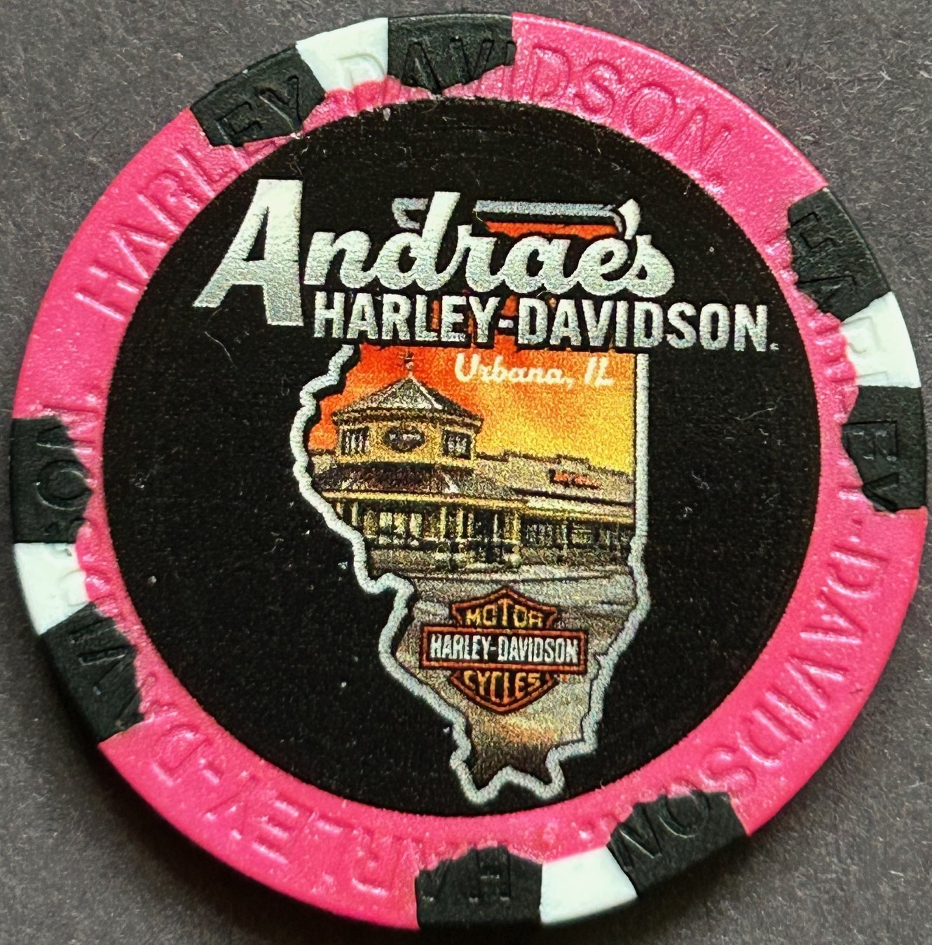 Harley Davidson Wide Print Poker Chip from Andrae's HD in Urbana, Illinois