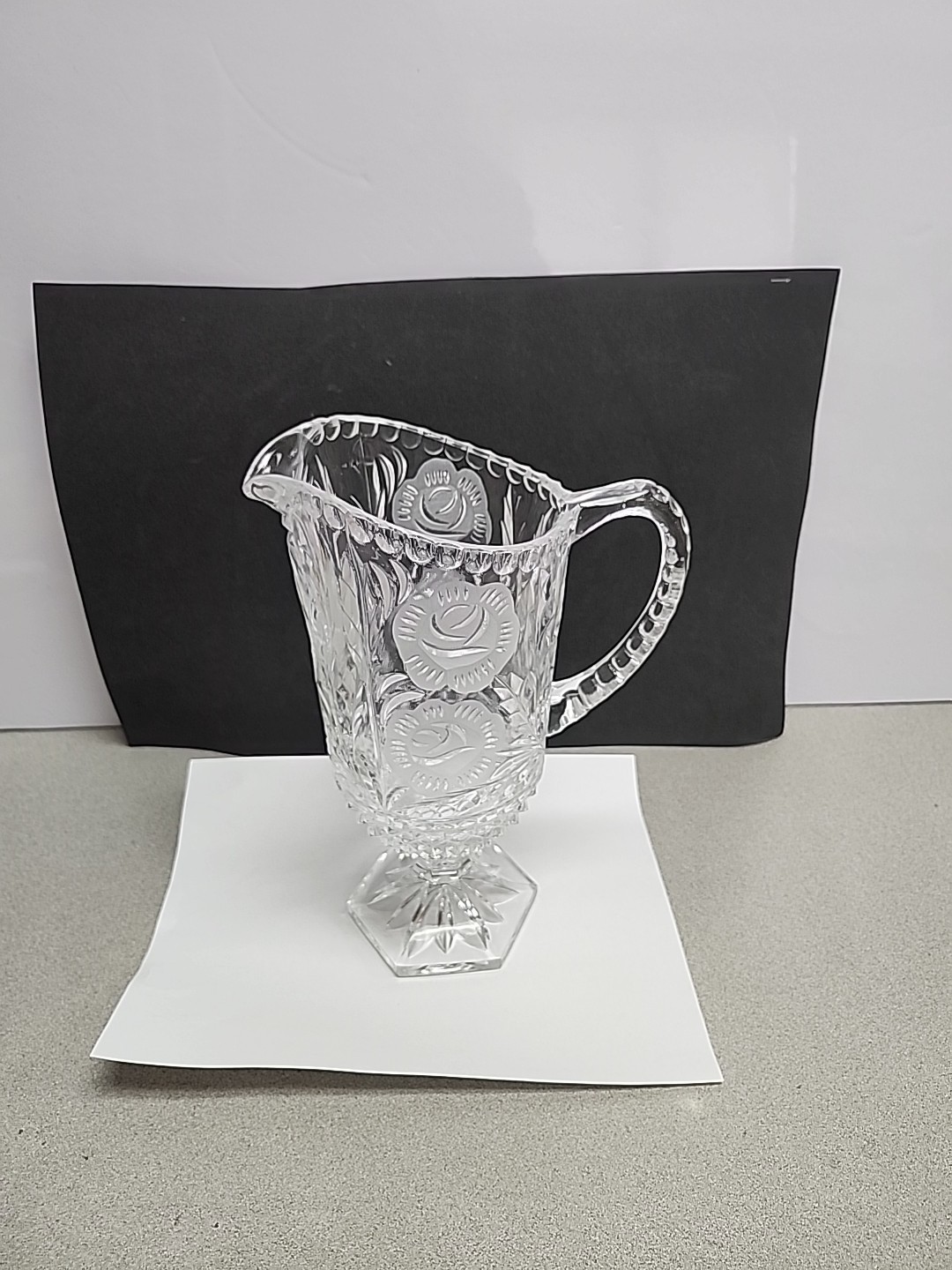 Bleikristall Footed Crystal Pitcher With Cut In Roses