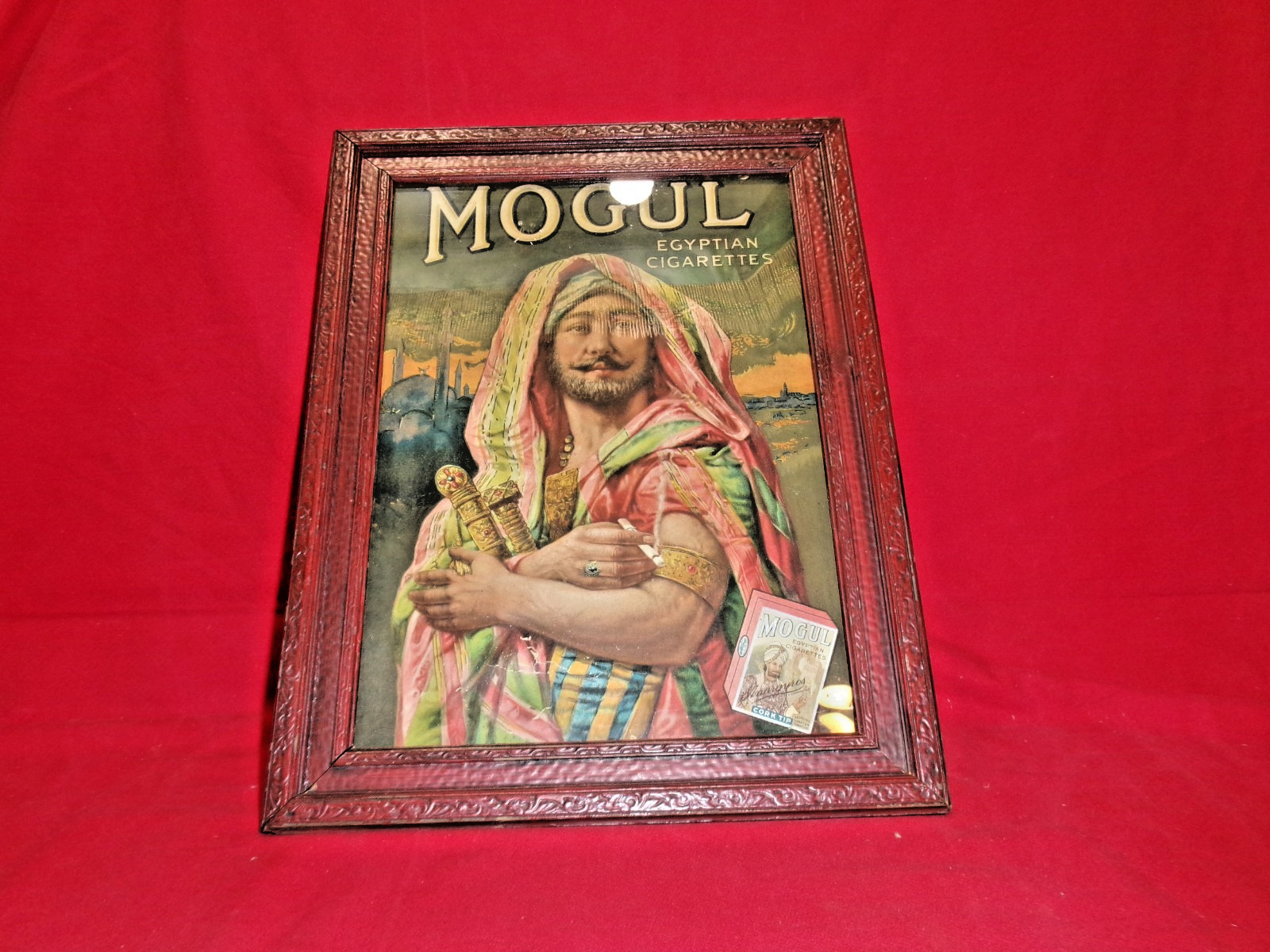 ANTIQUE ADVERTISING SIGN MOGUL EGYPTIAN CIGARETTES COLORFUL EARLY SIGN