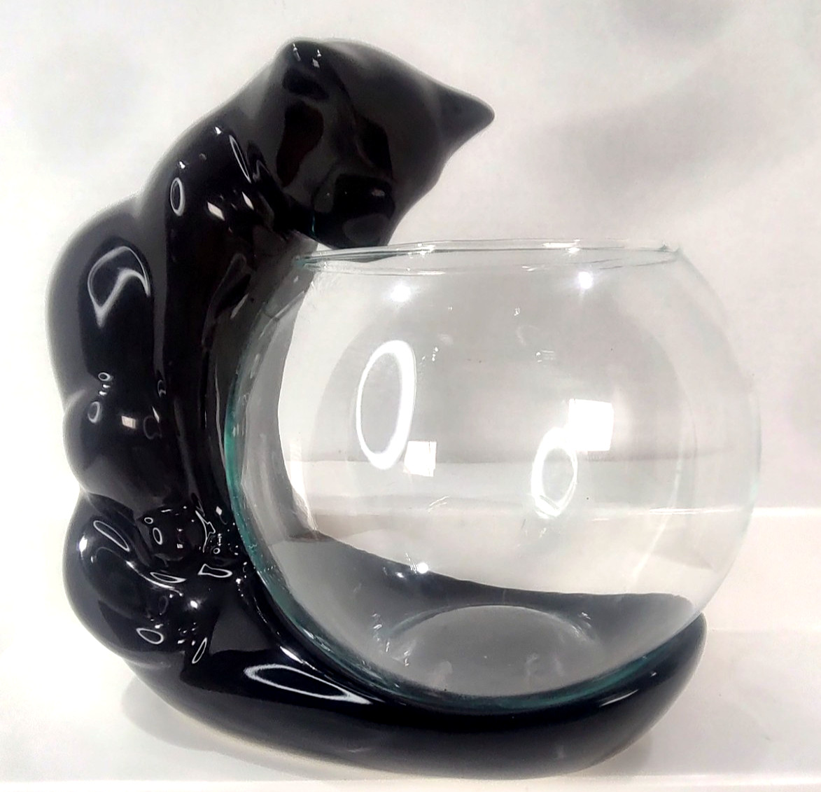 VTG 1999 Royal Haeger Black Cat Sitting Looking Over Fish Bowl VTG 1999 Royal Haeger Black Cat Sitting Looking Over Fish Bowl