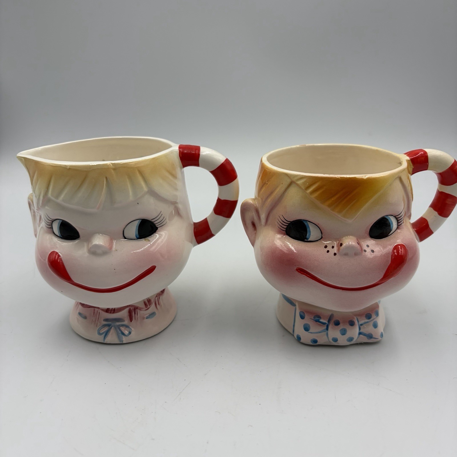 Vintage Yum-EE-Yum Sugar And Creamer Set Mid Century Modern MCM Unique Read