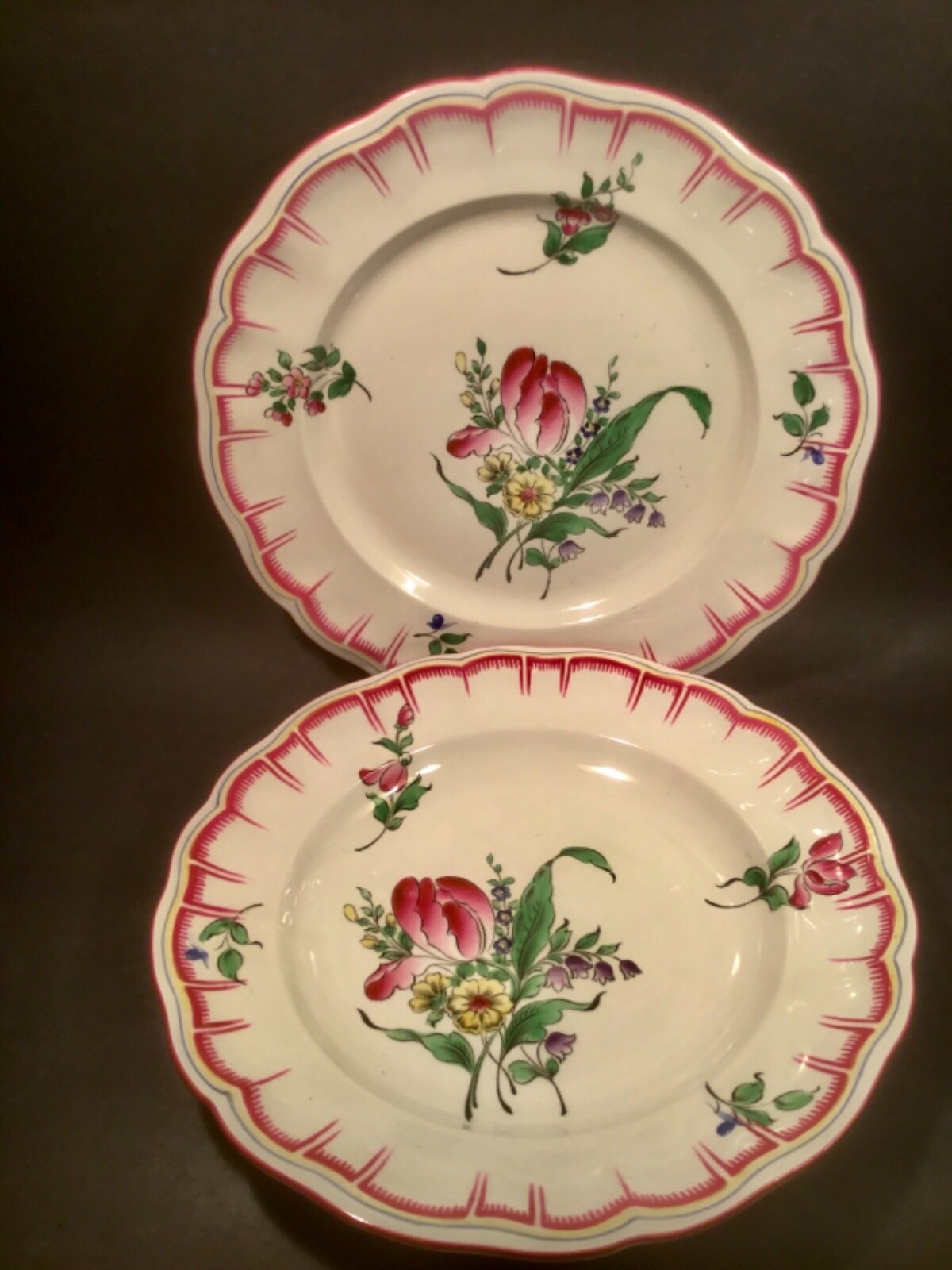 Antique Pair of Hand Painted French Faience Plates c.1890-1920