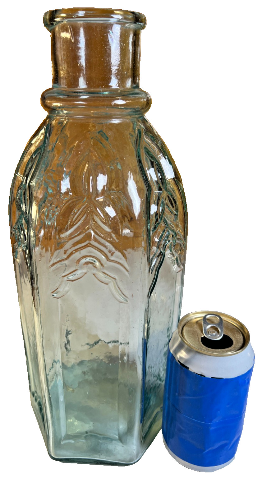 Antique 1860s Gothic Cathedral Pickle Jar 13 3/8” Aqua Rolled Lip Mint