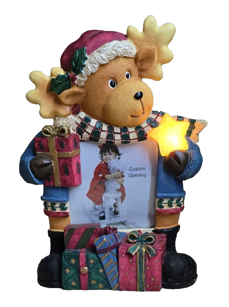 Christmas Moose Light Up Photo Frame Resin Figurine 8\ Christmas Moose Light Up Photo Frame Resin Figurine 8\