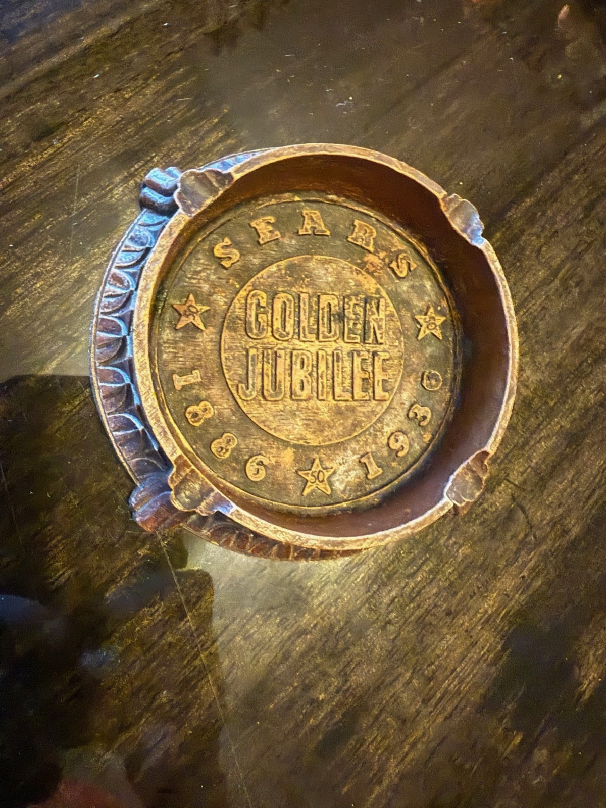 Sears Golden Jubilee 1886 1936 50 year ashtray appears resin made Sears Golden Jubilee 1886 1936 50 year ashtray appears resin made