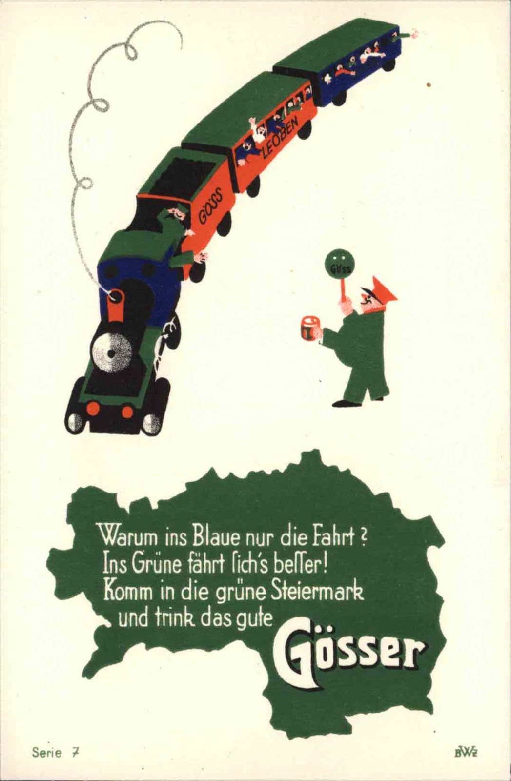 Beer Advertising Poster Art ART DECO Gosser Train & Signalman c1930 Postcard