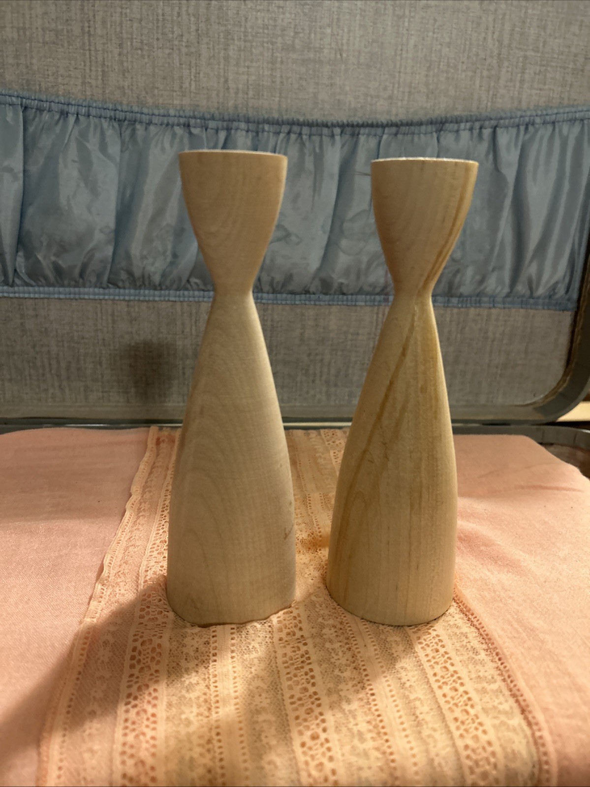 Two Wooden Candle Stick Holders Unfinished Sweden 