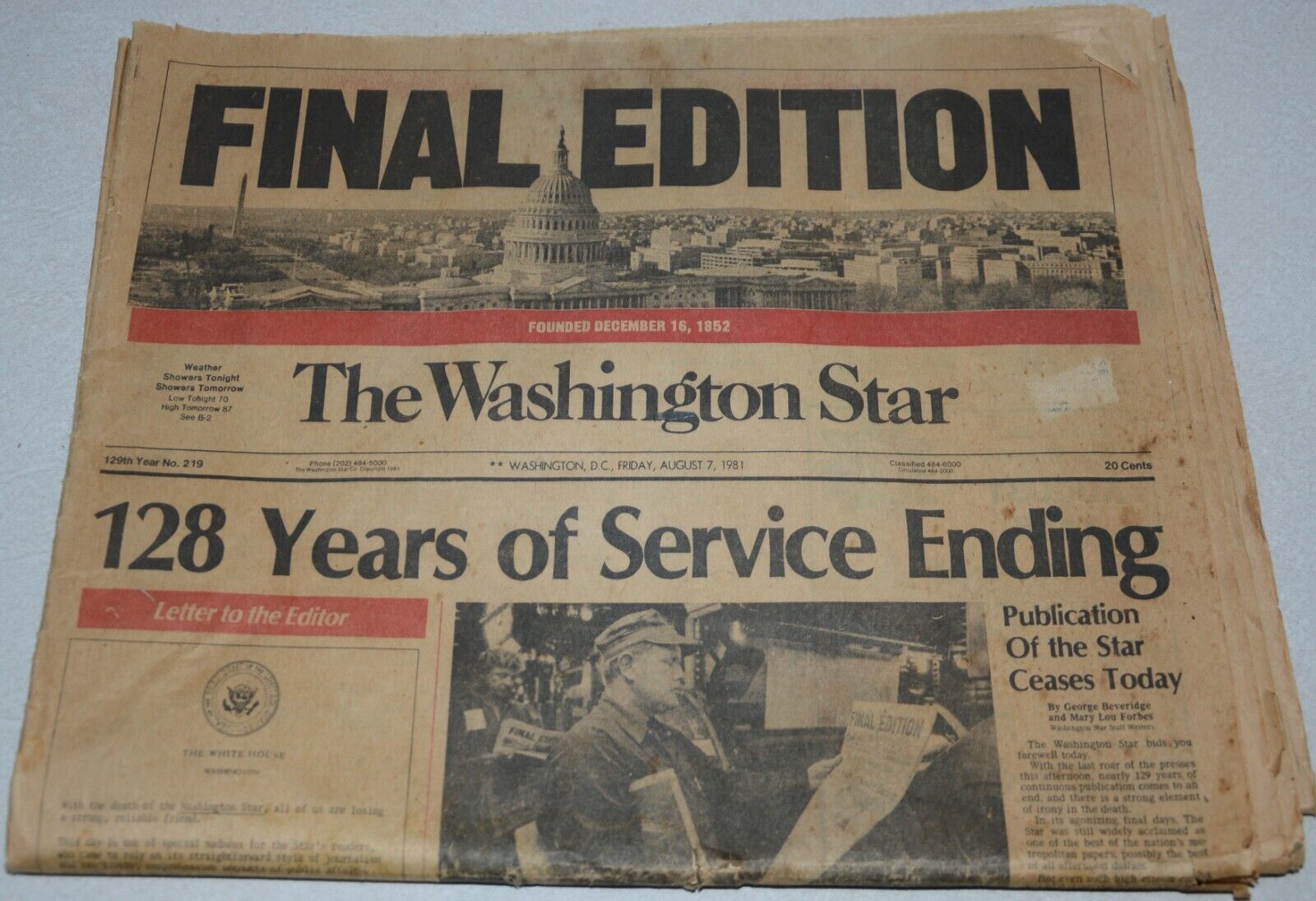 The Washington Star Complete Newspaper 1981 Final Edition August 7th 1981