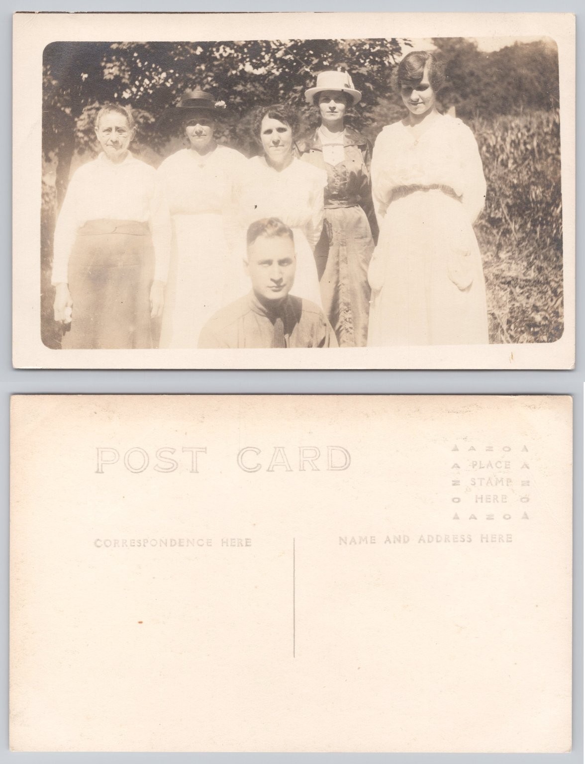 Vintage RPPC Postcard Family Group Portrait AZO 1918-1930