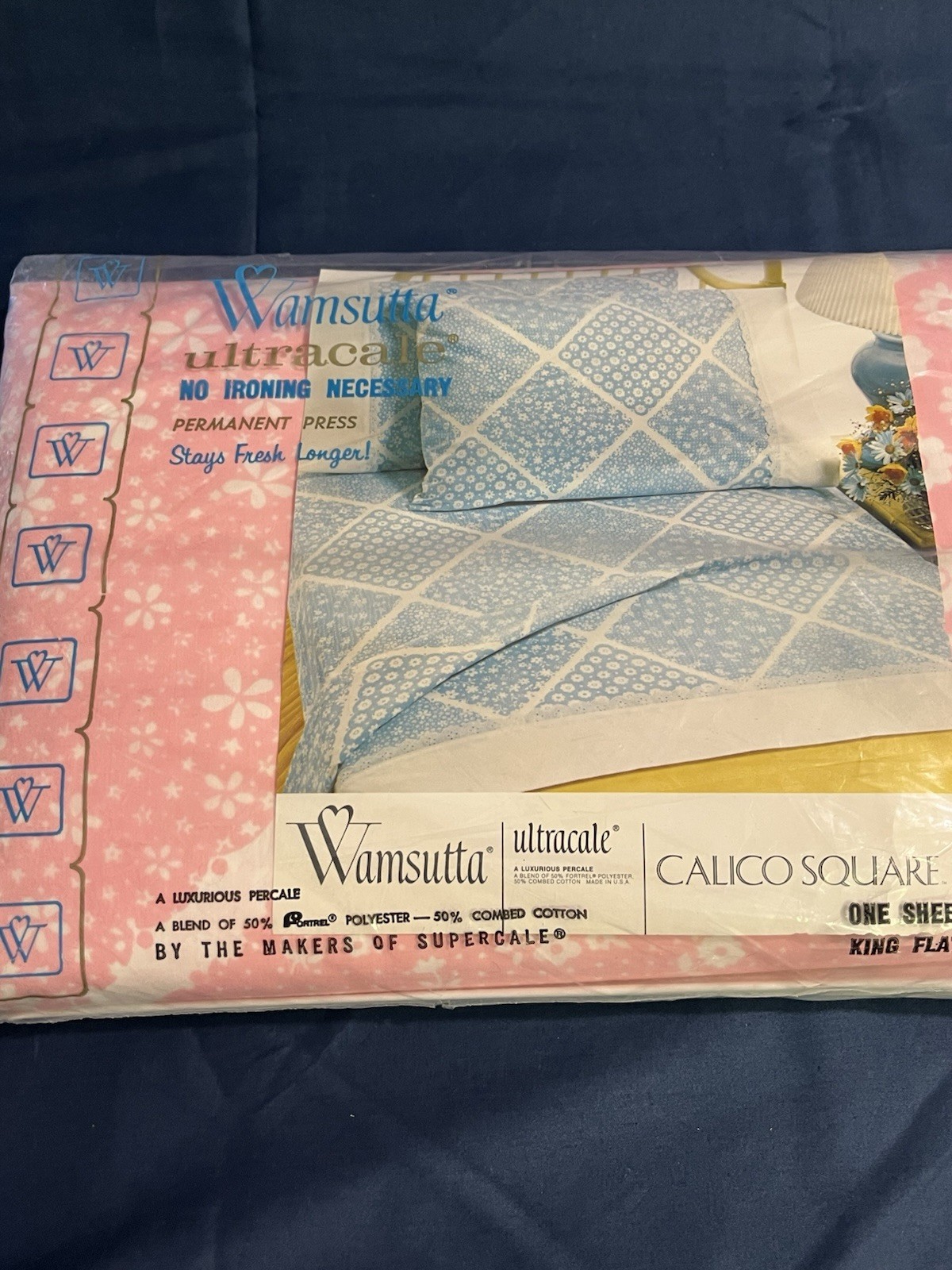 Wamsutta Pink Calico Square King Flat Sheet Vintage Wamsutta Pink Calico Square King Flat Sheet Vintage