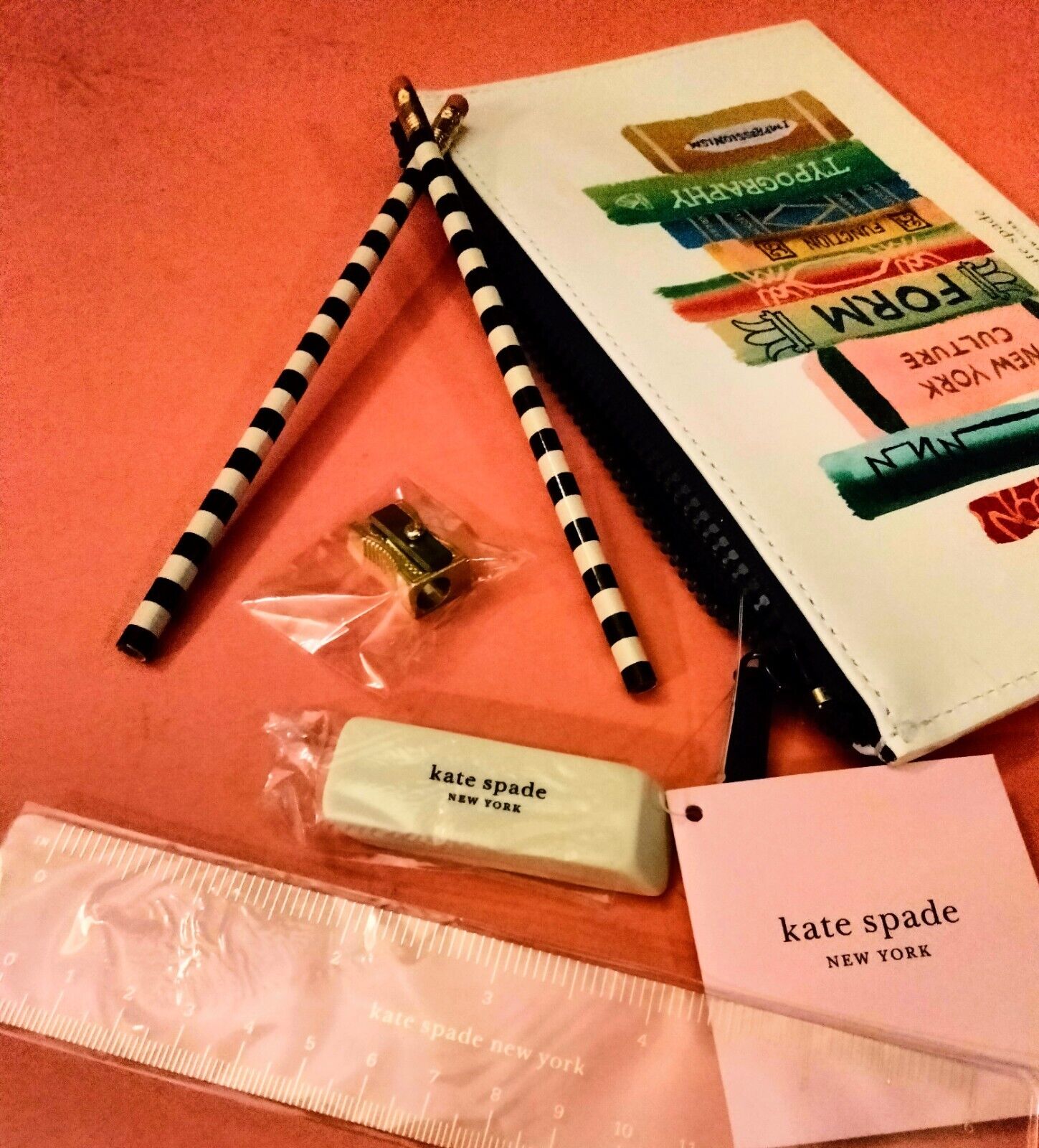 Kate Spade Pencil Case Pouch~'Bookshelf' w/ accessories~MSRP: $30~Buy it @$17.99