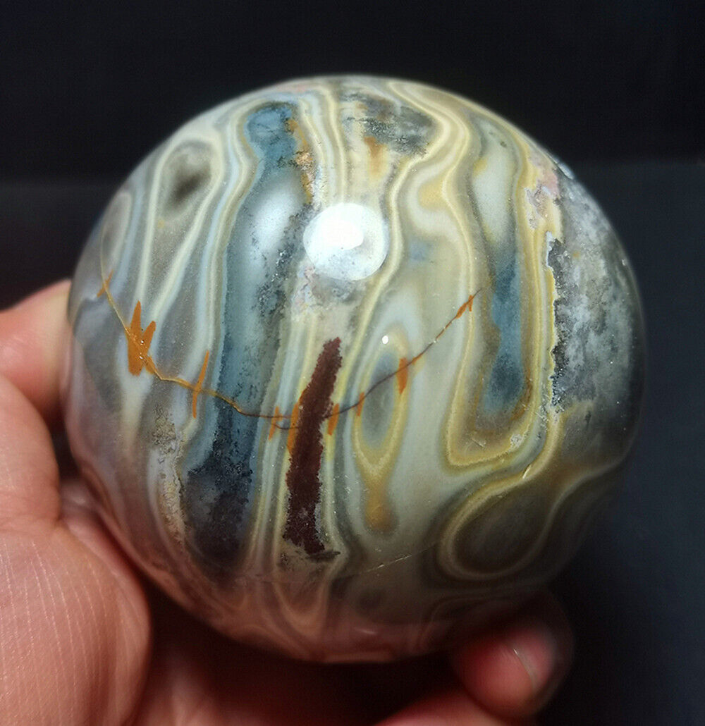 Rare 598G Natural Polished Orbicular Ocean Jasper Sphere Ball Healing WD1342