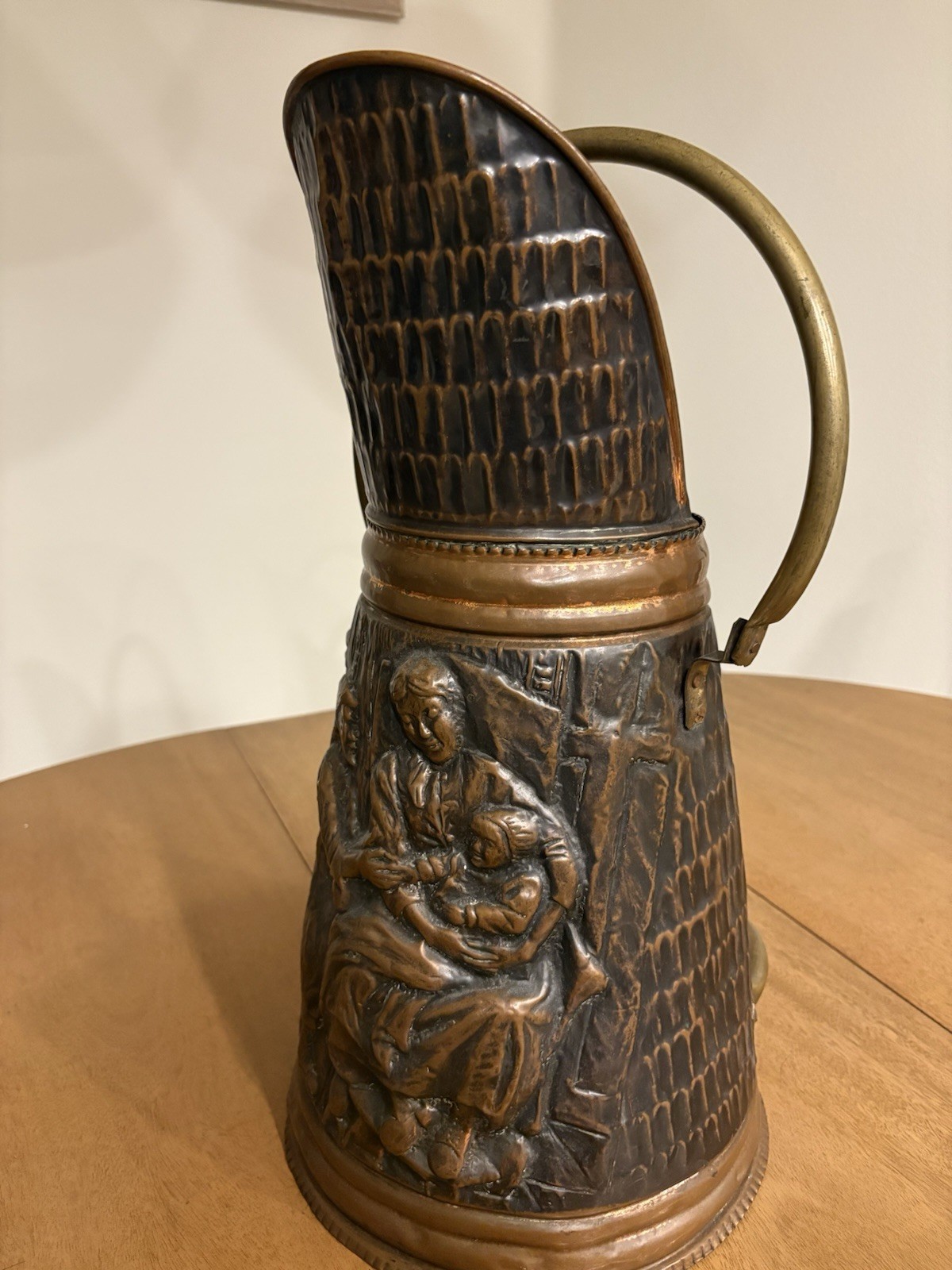Brass & Hammered Copper Coal Scuttle Fireplace Bucket Umbrella Stand Large 20