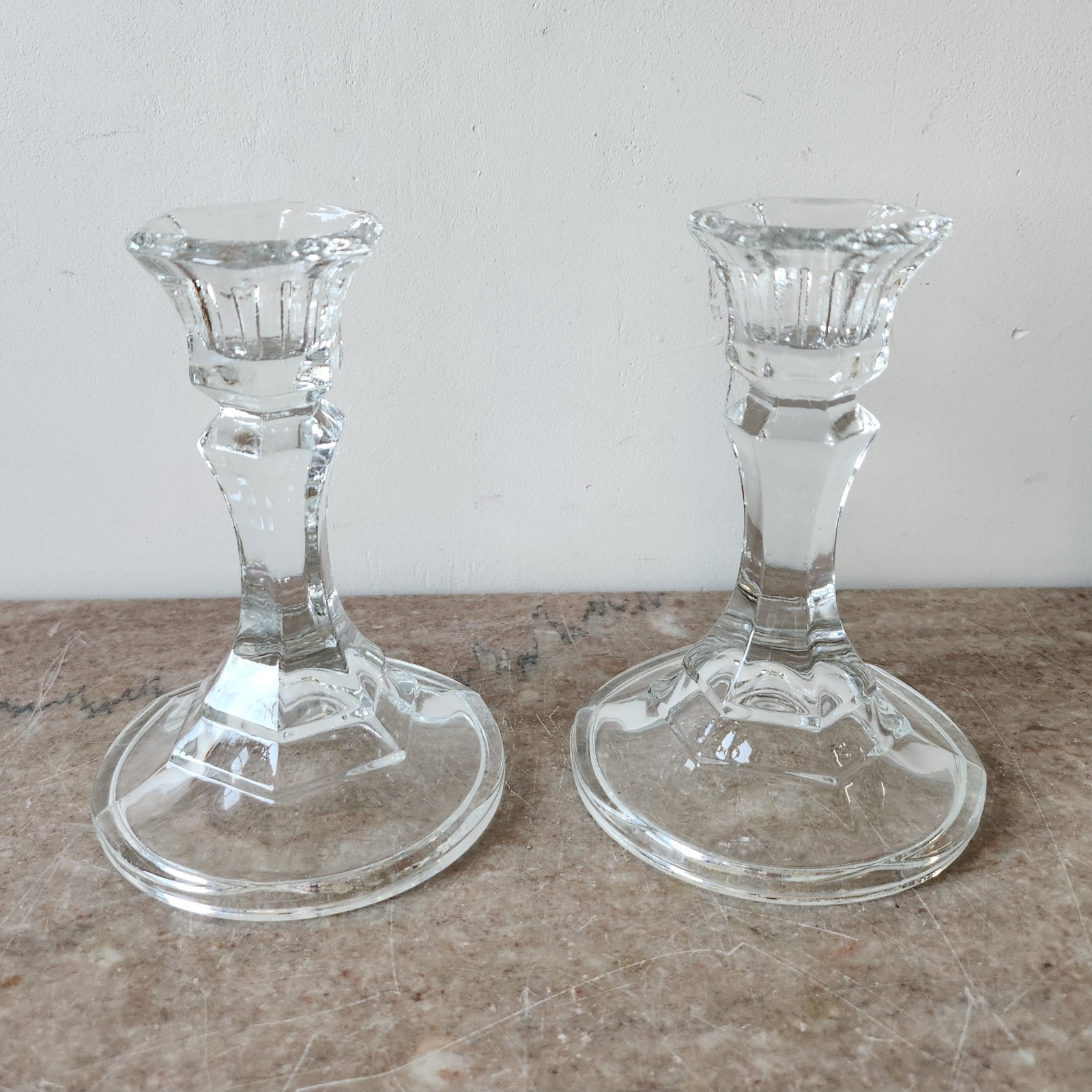 Set Of 2 Clear Glass Taper Candlestick 4.5\