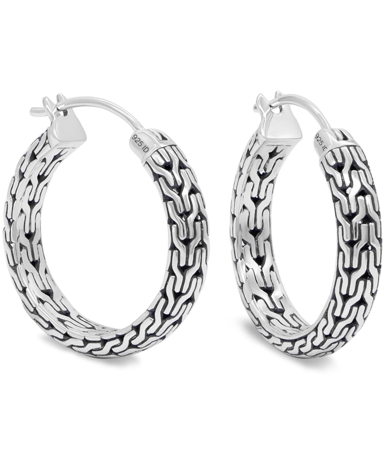 DEVATA Sterling Silver 925 Bali Dragon Bone Hoop Earrings DHN3368AMM 25mm