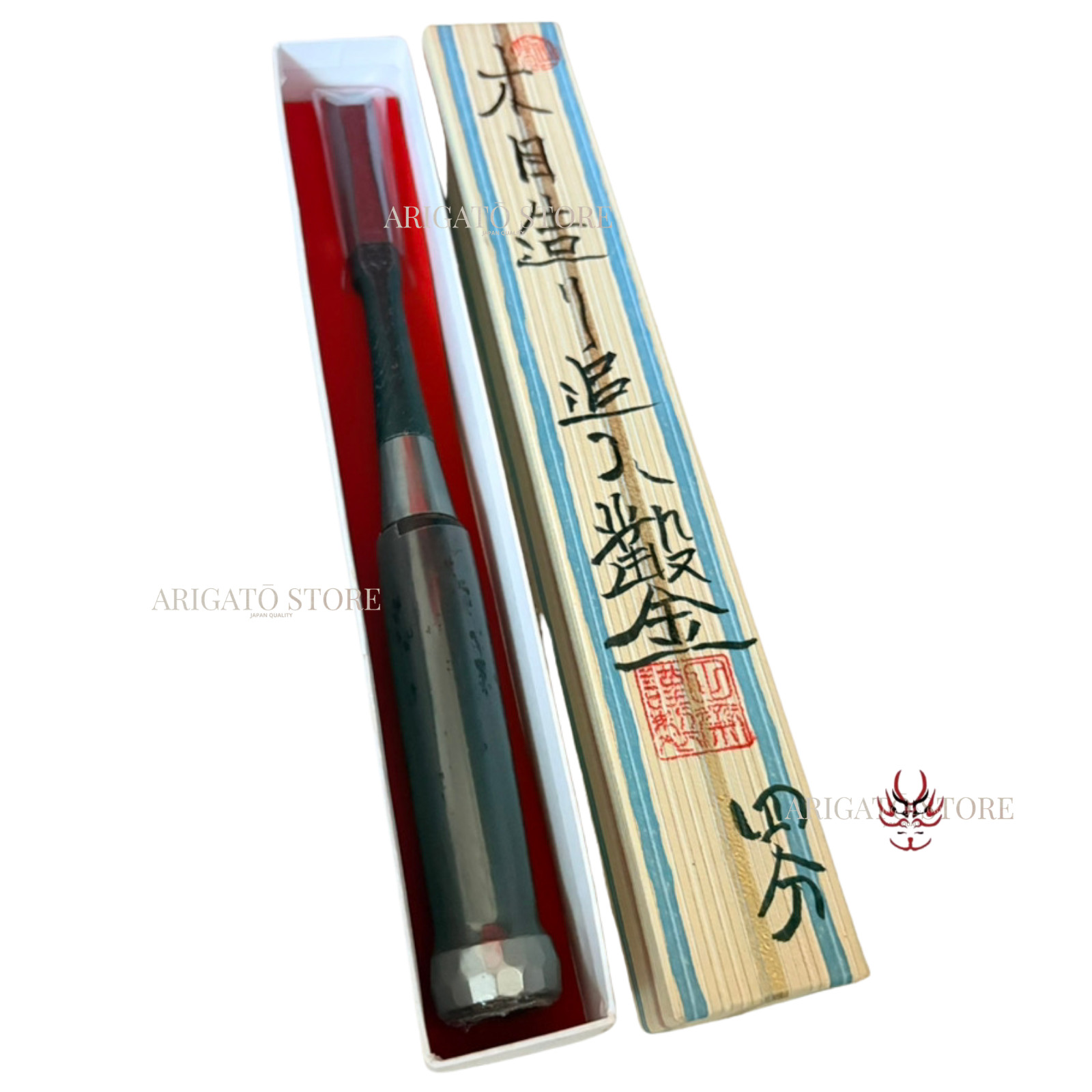 Tasai Mokume Oire Nomi 12mm Japanese Chisel Shitan Handle Hand-Forged Woodgrain