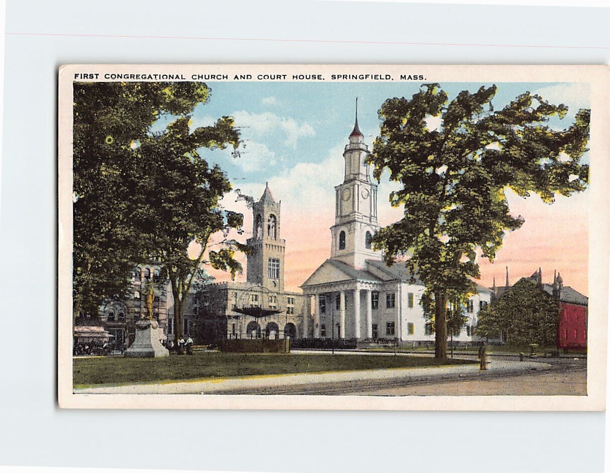Postcard First Congregational Church & Courthouse Springfield Massachusetts USA
