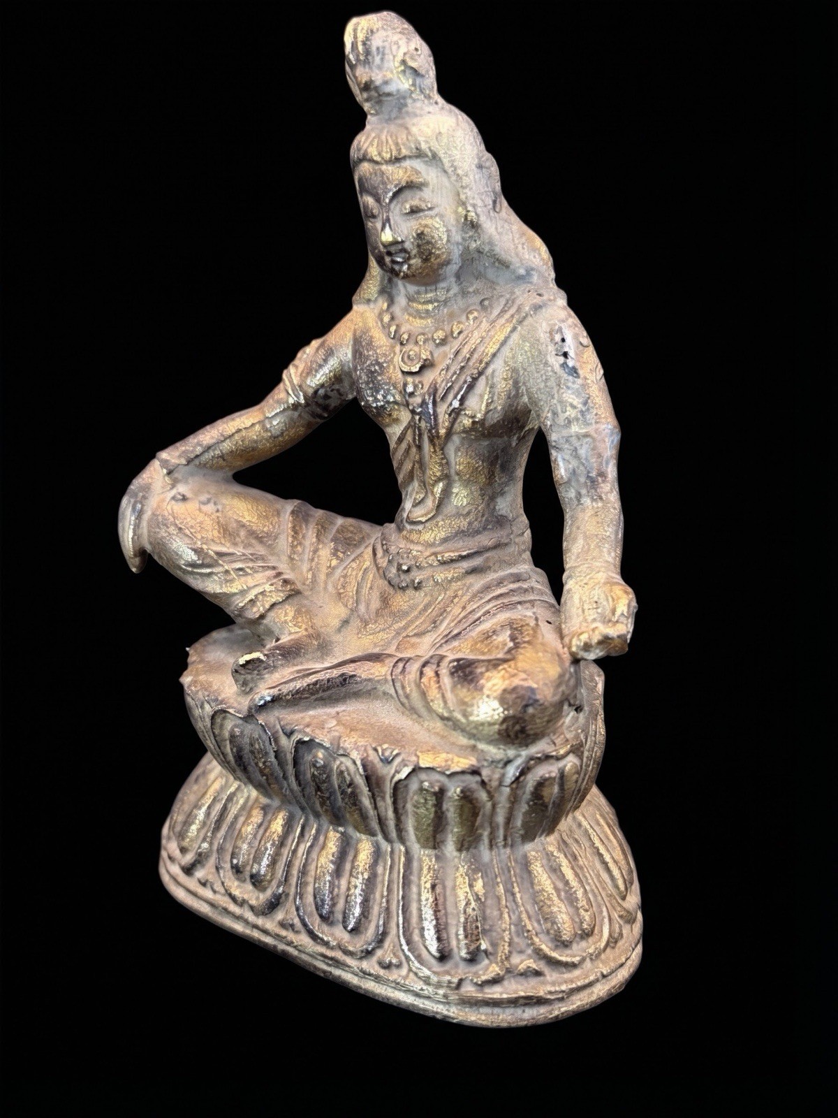 Antique Tibetan Bronze Seated Buddhist Deity Figure on Lotus Base