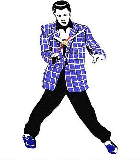 Elvis Presley Pendulum Swinging Legs Blue Checkered Suit Wall Clock