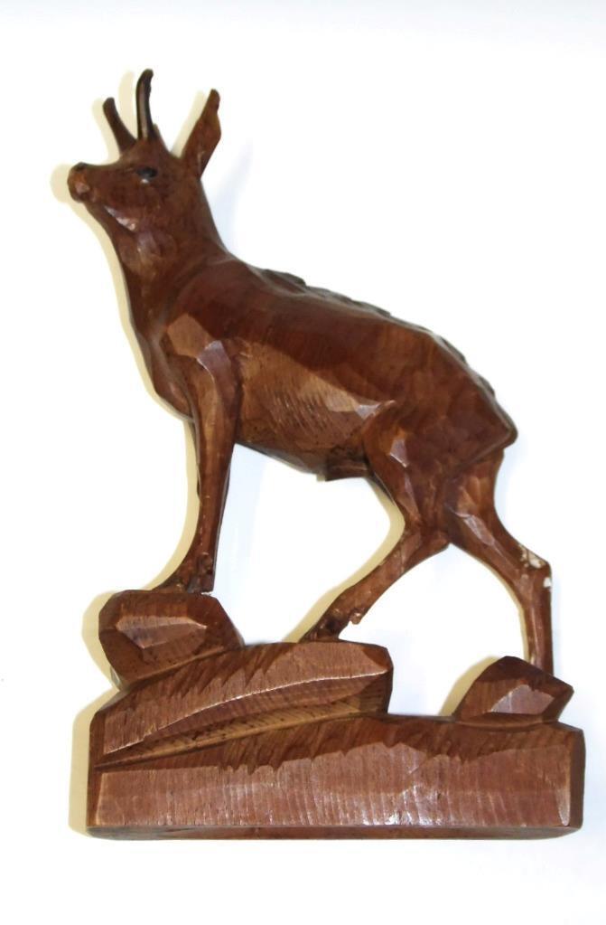 Swiss Black Forest Linden Wood Hand Carving Ibex Art Sculpture