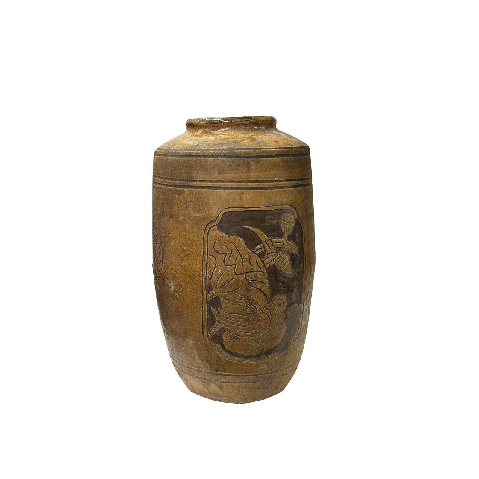 Vintage Earthy Beige Brown Village Rural Pottery Ceramic Pot Vase JK216