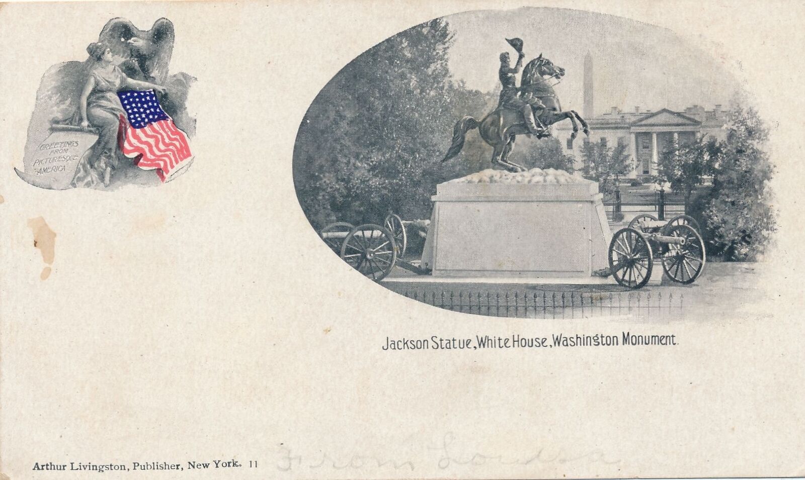 WASHINGTON DC - Jackson Statue, White House, Washington Monument Postcard - udb