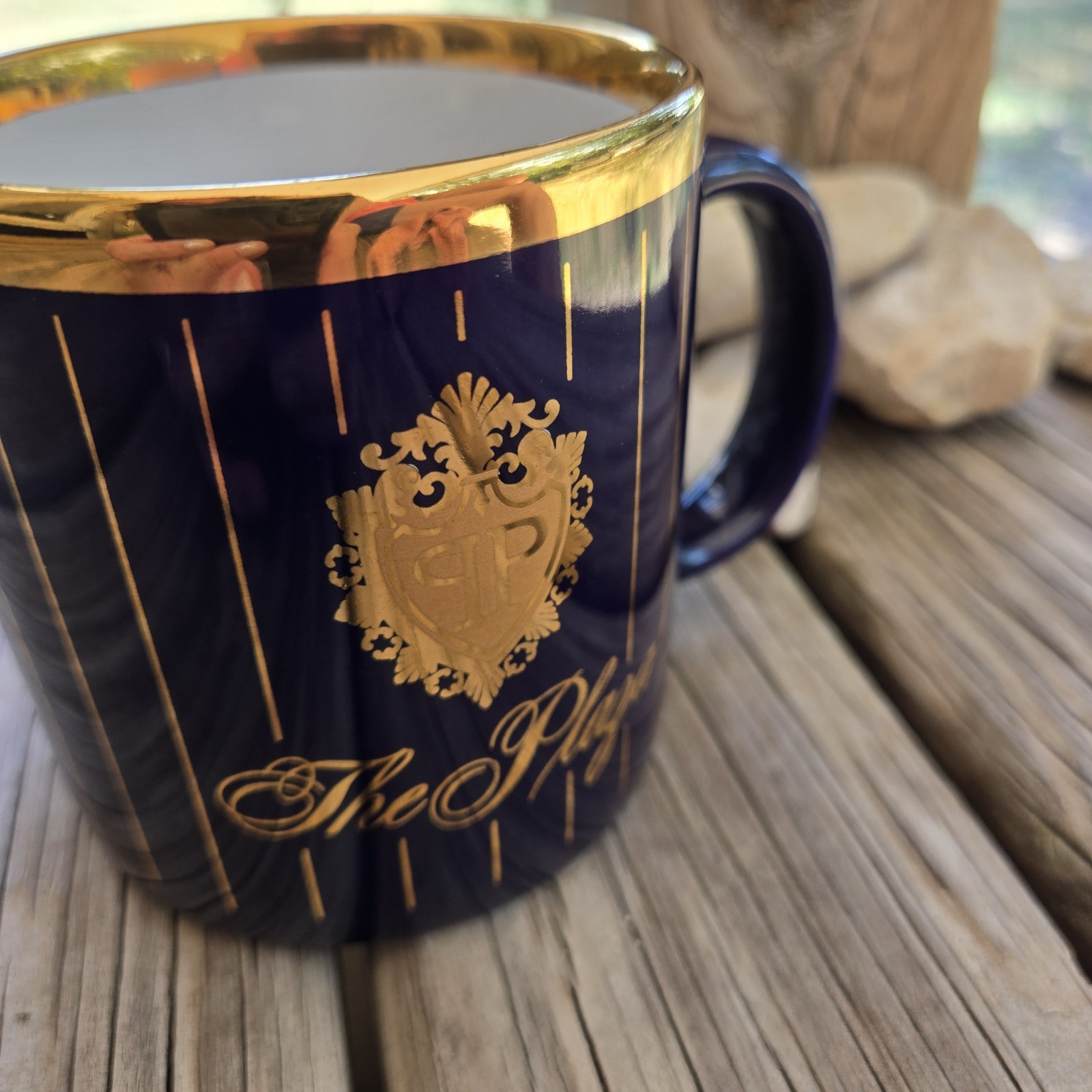 THE PLAZA Coffee Mug Blue Gold Logo Stripes Vintage New York City Hotel NYC THE PLAZA Coffee Mug Blue Gold Logo Stripes Vintage New York City Hotel NYC
