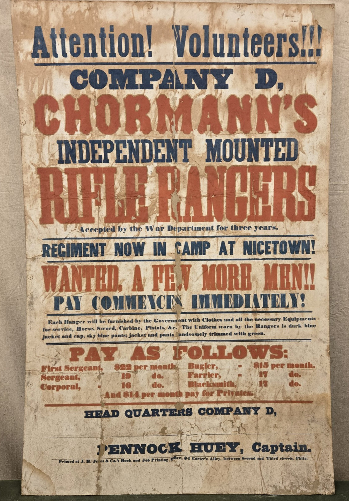 Original Authentic 1861 Civil War Recruitment Broadside for Company D 27