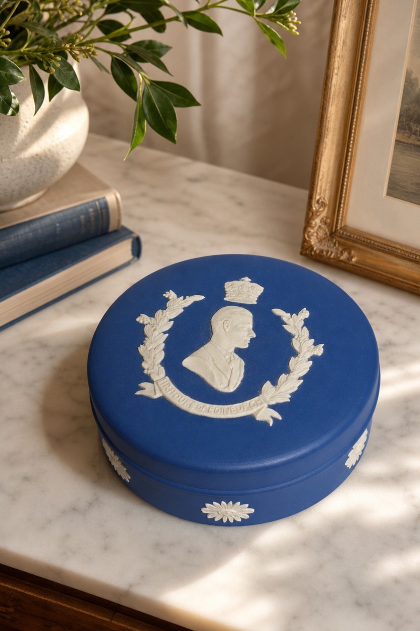 Vtg 1953 Wedgwood Royal Blue Jasperware Limited Edition Prince Philip Coronation