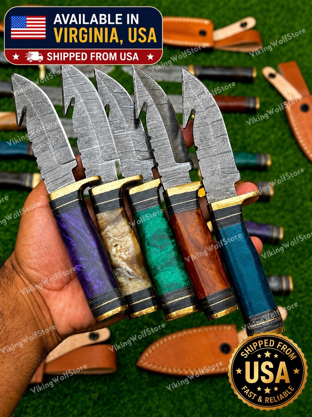 USA Lot of 20 8 INCH HANDMADE DAMASCUS STEEL SKINNER HUNTING KNIVES WITH SHEATH