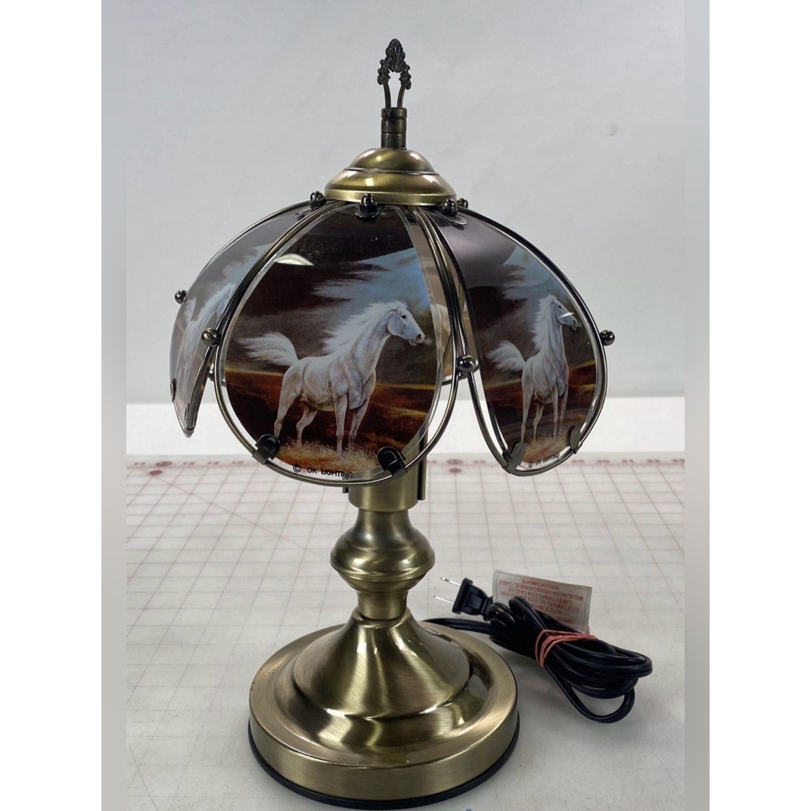 Vintage 1980s OK Lighting Wild Mustang Horse Touch Lamp with Glass Panels