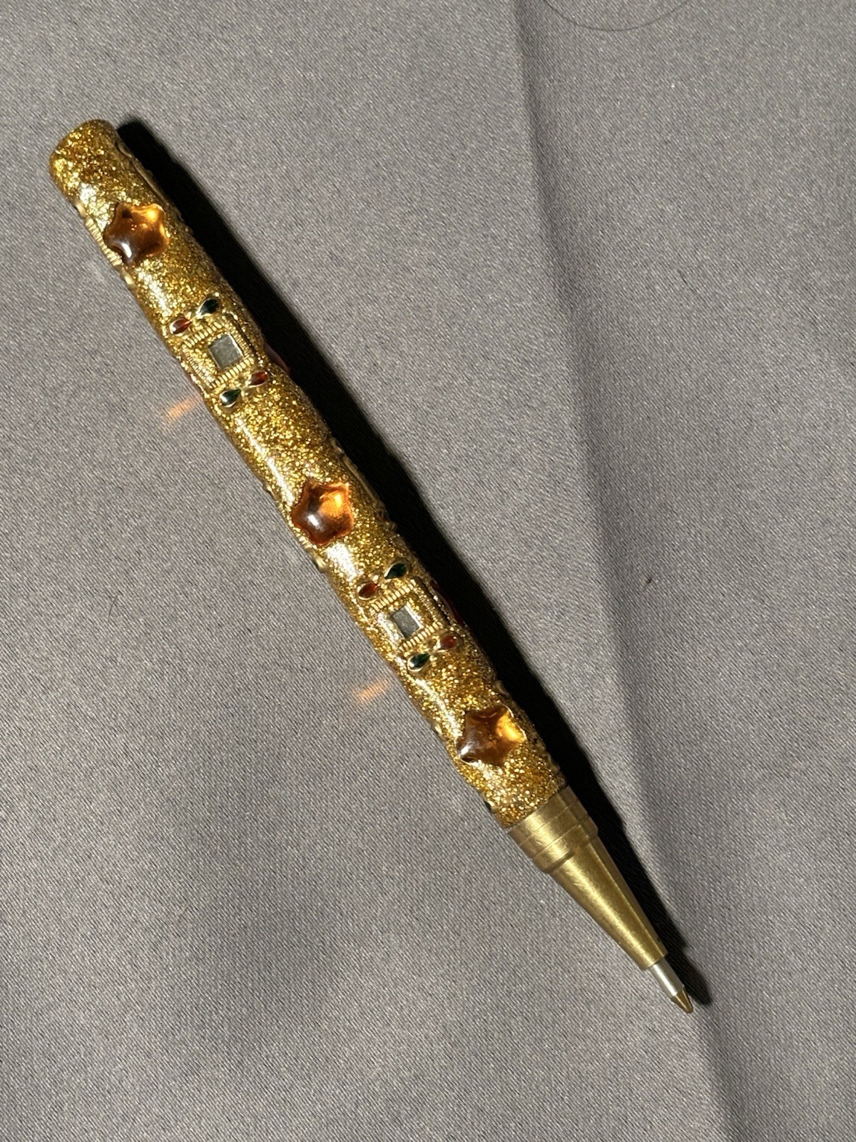 Vintage Jeweled Decorative Pen Gold Tone Cabochons Non-Magnetic 5”
