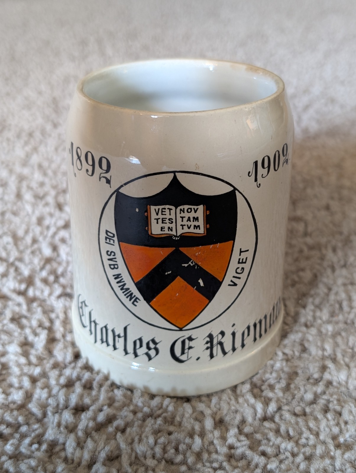 Antique 1902 Villeroy & Boch Mettlach Princeton University Charles E. Rieman Mug