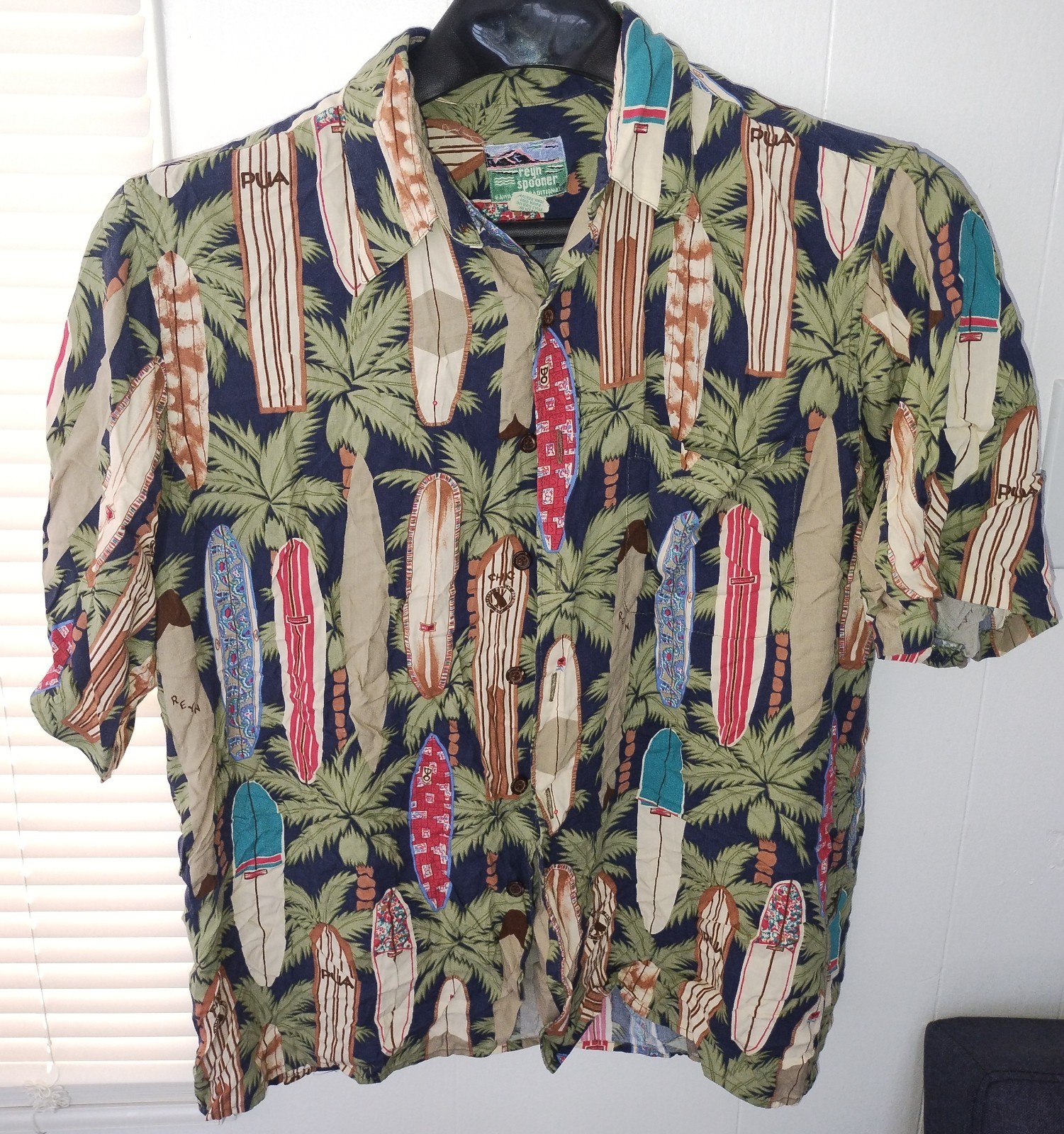 Vintage REYN SPOONER SURFBOARDS SPUN RAYON Button up HAWAIIAN SHIRT MEN Size L