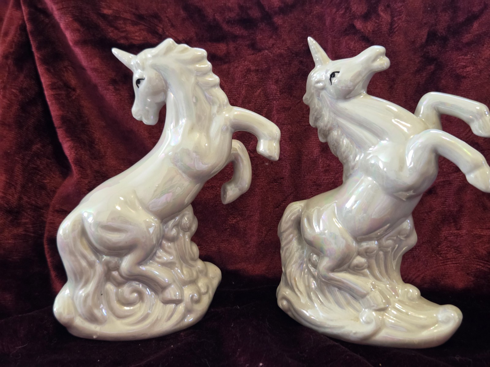 UNICORNS Set Of 2 Iridescent Glossy  White Unicorn Figurines Fantasy Decor