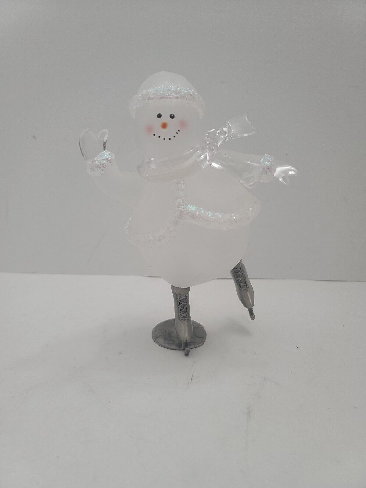 Acrylic Snowman on Ice Skates 7 X 4” Pink Trim