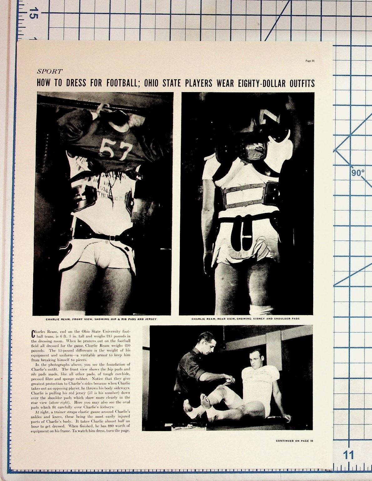 1940s Ohio State Football Player Charlie Beane Magazine Page Ephemera
