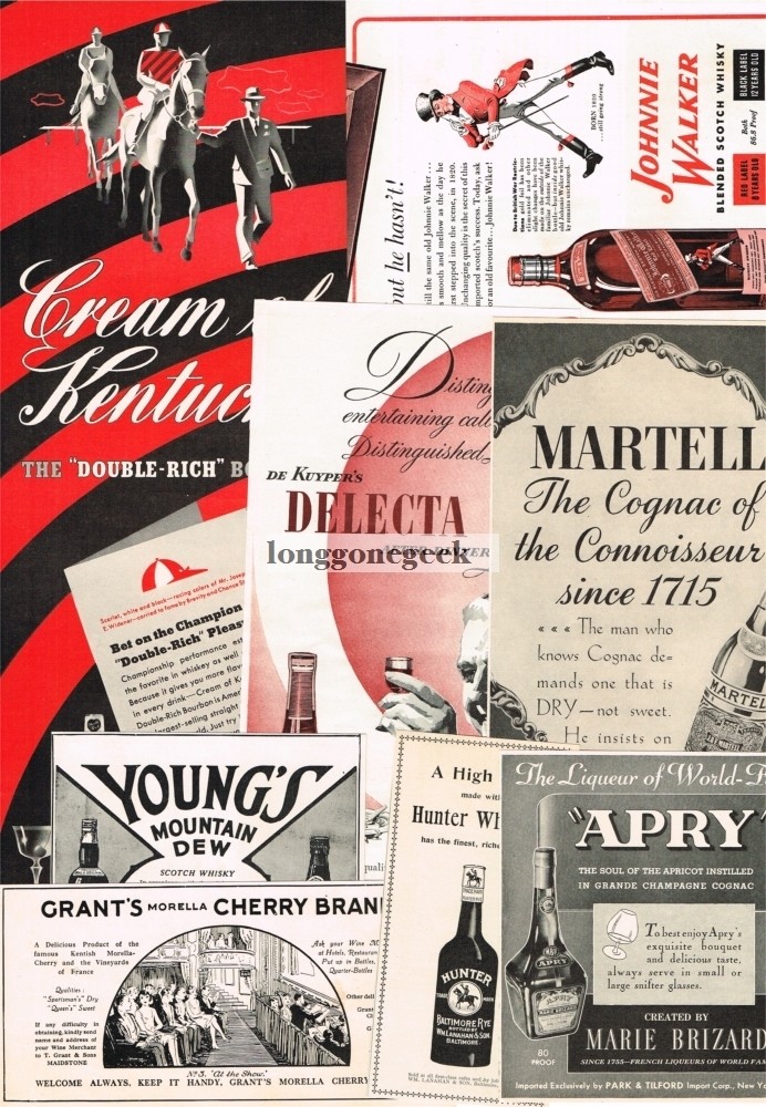 14 Vintage WHISKEY Wine, Etc. Ads JOHNNIE WALKER Arrow Vodka HAIG Martell HUNTER