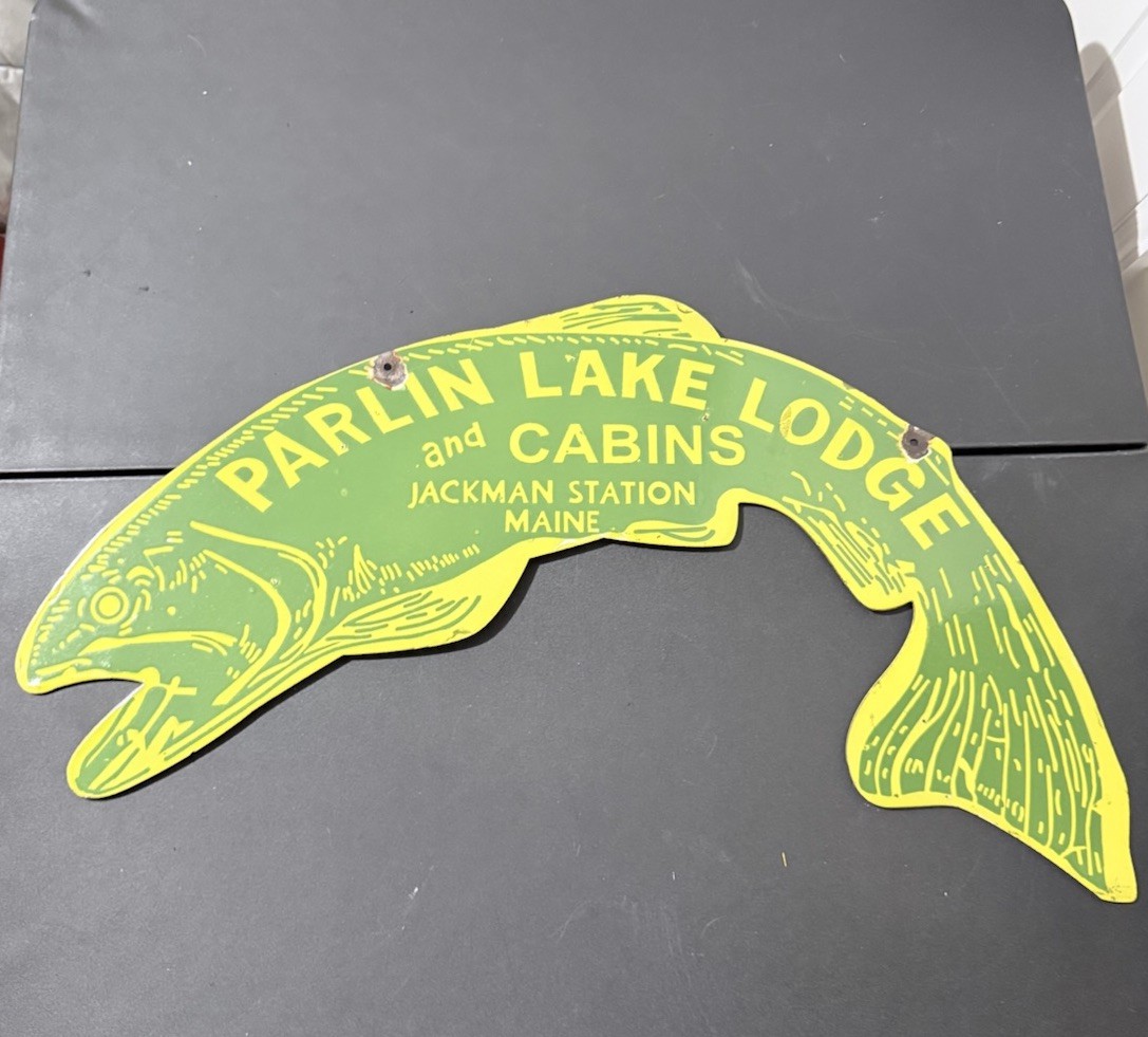 Parlin Lake Lodge Cabins Maine 2 Sided Enamel Sign 30x15”